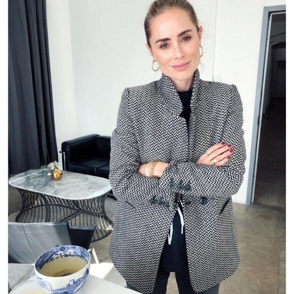 💕ANINE BING💕 Fishbone Blazer ~ Wool Blend Black & Off-White Print XS - Picture 5 of 16